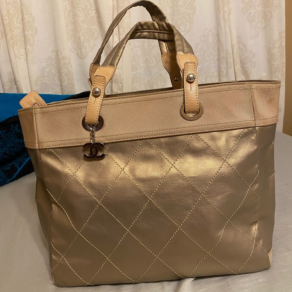 Chanel gold biarritz tote